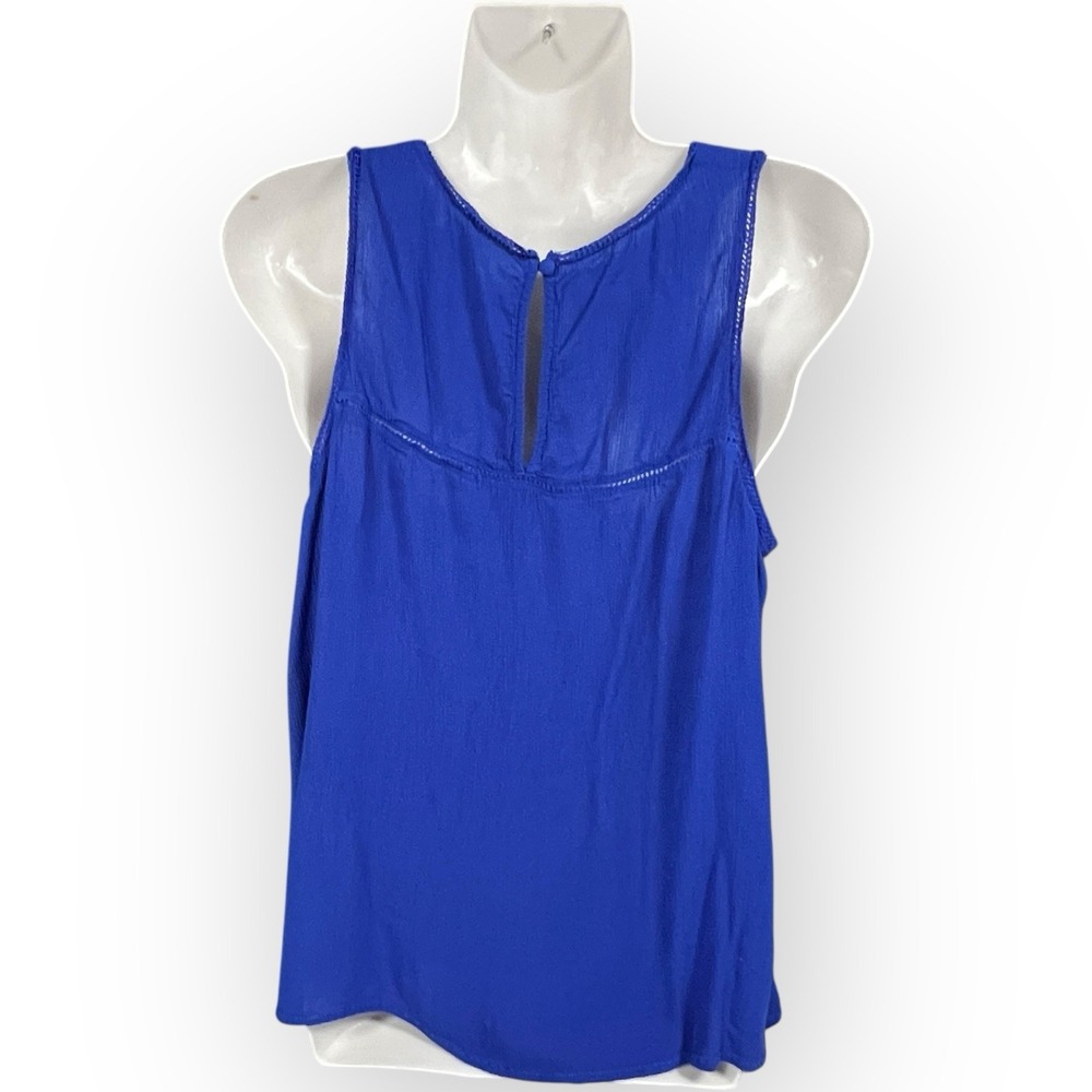 Pixley XL Tank Top Blue Scoop Neck Semi Sheer Sleeveless Blouse Bottom‎ Lace - Picture 2 of 14